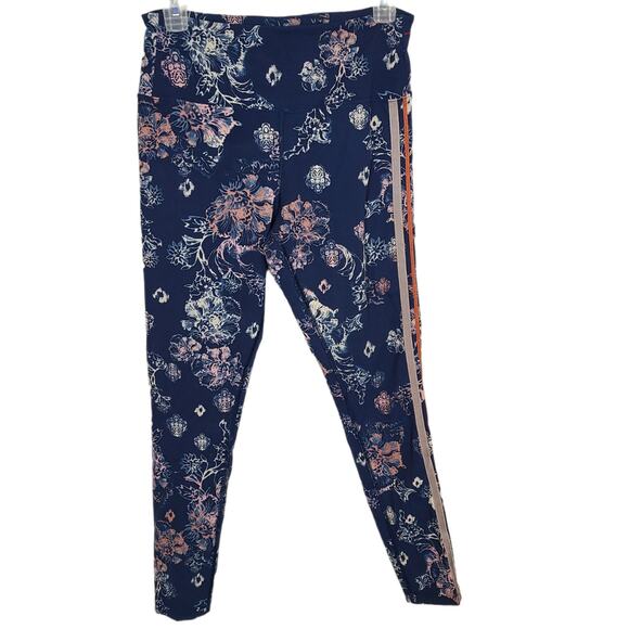 Free People Movement Womens M Navy Floral High Rise Pull On Athletic Leggings - Picture 1 of 9